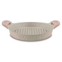 Vague Die Cast Aluminium Shallow Grill Pan with 2 Silicone Handle Covers, 28cm, Beige