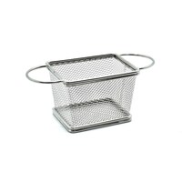 Vague Stainless Steel Reactangular Fry Basket with Handle, Silver