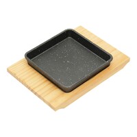 Picture of Vague Square Shape Cast Iron Sizzling Pan With Wooden Base, Black & Brown