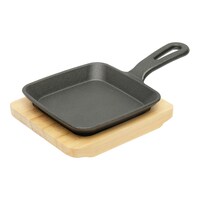 Picture of Vague Square Shape Cast Iron Sizzling Pan With Wooden Base, 12cm, Black & Brown