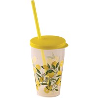 Snips Lemon Printed Cup with Lid & Straw, 500ml