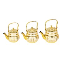 Al Nokhba Stainless Steel Tea Pot, Gold & Cream - Pack of 3
