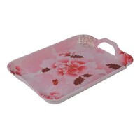 Yuhan Melamine Flower & Butterfly Printed Tray, Red & Pink