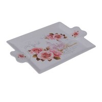 Yuhan Melamine Roses Print Design Tray, 26x38cm, Pink & Off White