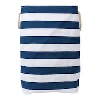 Yuhan Polyester Line Printed Washable Laundry Bag, Navy Blue & White