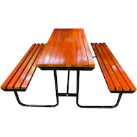 Galb Wooden Outdoor Table with Benches, 180x150x76cm, Brown