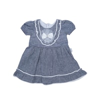 Picture of Pancy Flower & Plain Design Cotton Girls Frock, Grey