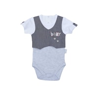 Picture of Pancy Coat & Checkered Design Cotton Baby Romper, Grey & White