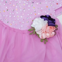 Pancy Flower & Net Design Cotton Girls Frock, Purple