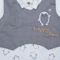 Picture of Pancy Penguin Design Cotton Baby Romper, Grey & White