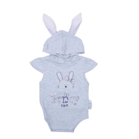 Pancy Bunny & Hoddie Design Cotton Baby Romper, Grey