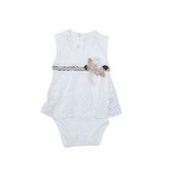 Pancy Flower & Net Design Cotton Babygirl Bodysuit with Headband, White
