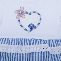 Pancy Checkered Line Design Cotton Babygirl Bodysuit, Blue & White