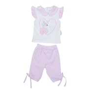 Picture of Pancy Love Design Cotton Babygirl Shirt & Pant 2Pcs Set, Pink & White