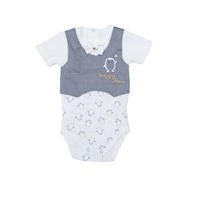 Picture of Pancy Penguin Design Cotton Baby Romper, Grey & White