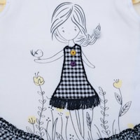 Picture of Pancy Girl & Bird Checkered Design Cotton Babygirls Bodysuit