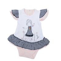 Picture of Pancy Girl & Bird Checkered Design Cotton Babygirls Bodysuit