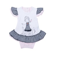 Pancy Girl & Bird Checkered Design Cotton Babygirls Bodysuit