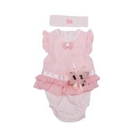 Picture of Pancy Flower Design Cotton Babygirl Romper with Headband, Peach