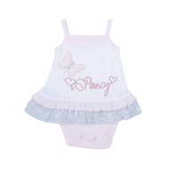 Pancy Butterfly & Frock Design Cotton Babygirl Romper, Pink & White