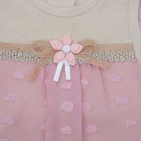 Picture of Pancy Flower & Net Design Cotton Babygirl Romper, Dark Pink & Beige