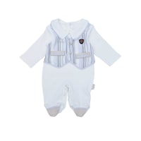 Pancy Coat Design Cotton Babyboy Jumpsuit, Cream & White