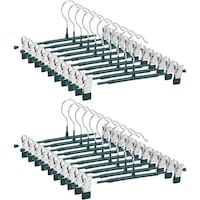 Non-Slip Pant Hangers with Adjustable Clips, Green - Set of 20