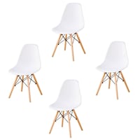 Picture of Generic Back Rest Chairs with Walnut Wooden Legs, 4 Pieces, White