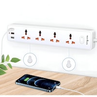 Picture of Next Life 4-Power Extension Cord Socket with 3 USB Charger Station, 3m, White
