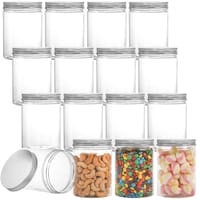 Tebery Plastic Jars Containers with Ribbed Lids, 567g, Set of 16