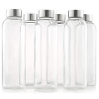 Picture of Fufu Glass Water Bottles with Stainless Steel Leak Proof Lid, 473ml, Set of 6