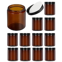 Fufu Round Amber Glass Jars with Lid, 270g, Set of 12