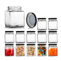 Picture of Fufu Square Glass Jar with Metal Regular Lid, 630ml, Set of 12
