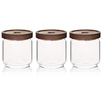 Picture of Fufu Glass Storage Containers Jars with Wooden Lid, 450ml, Set of 3