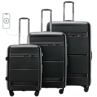 Pigeon Hardshell Luggage Set with Protective Cover, Black - Set of 3 Pcs