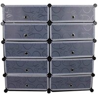 10 Cubes Storage Plastic Shoe Cabinet, Black