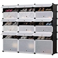 18 Cubes Diy Storage Plastic Shoe Cabinet, Black