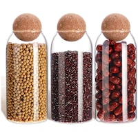 Fufu Glass Food Storage Jars with Wood Lid Ball, 1200ml, Set of 3