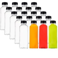 Picture of Fufu Plastic Reusable Juice Bottles with Caps, Clear, 355ml, Pack of 12