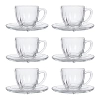 City Glass Tea Glass Set with Saucer Set, 190ml, Clear - Set of 12