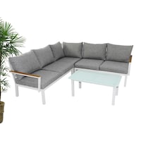Picture of Swin 5 Seater Aluminum Outdoor Sofa Set, White & Grey