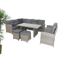 Picture of Swin Synthetic Rattan 8 Seater Fabric Sofa with 2 Stools & Table Set, Grey