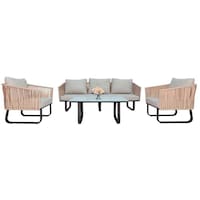 Picture of Swin 5 Seater Woven Rope Outdoor Aluminum Patio Sofa with Coffee Table, Beige