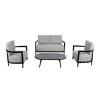 Picture of Swin Aluminum Frame 4-Seater Lounge Sofa with Cushions and Table, Black & Grey