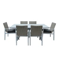 Swin Rectangle Shape Dining Table and 6 Cushioned Chairs, Grey & White