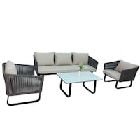 Swin 5 Seater Woven Rope Outdoor Aluminum Patio Sofa with Coffee Table, Black
