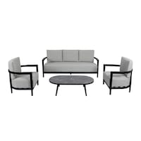 Picture of Swin Aluminum Frame 5-Seater Lounge Sofa with Cushions and Table, Black & Grey