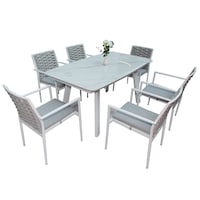 Picture of Swin Wonderful Aluminum Frame 6-Seater Outdoor Dining Set with Cushions, White