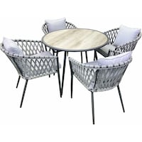 Oasis Casual Steel Dining Round Table & Chairs Set, Grey - Set of 5
