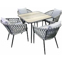 Oasis Casual Steel Dining Square Table & Chairs Set, Grey - Set of 5